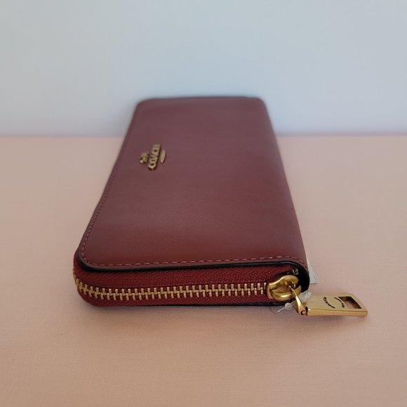 COACH Slim Accordion Smooth Calf Leather Zip-Around Wallet- Cherry color - Picture 10 of 16